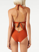 Lurex orange one piece swimsuit