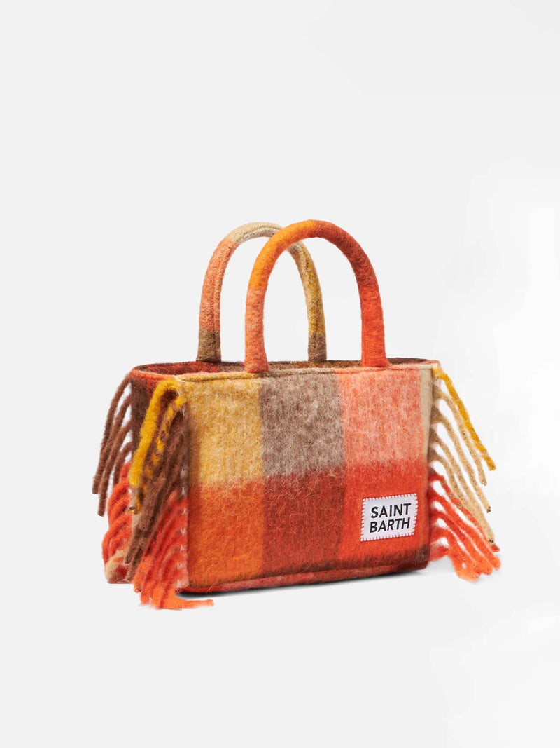 Borsa a mano Colette con check multicolor e frange