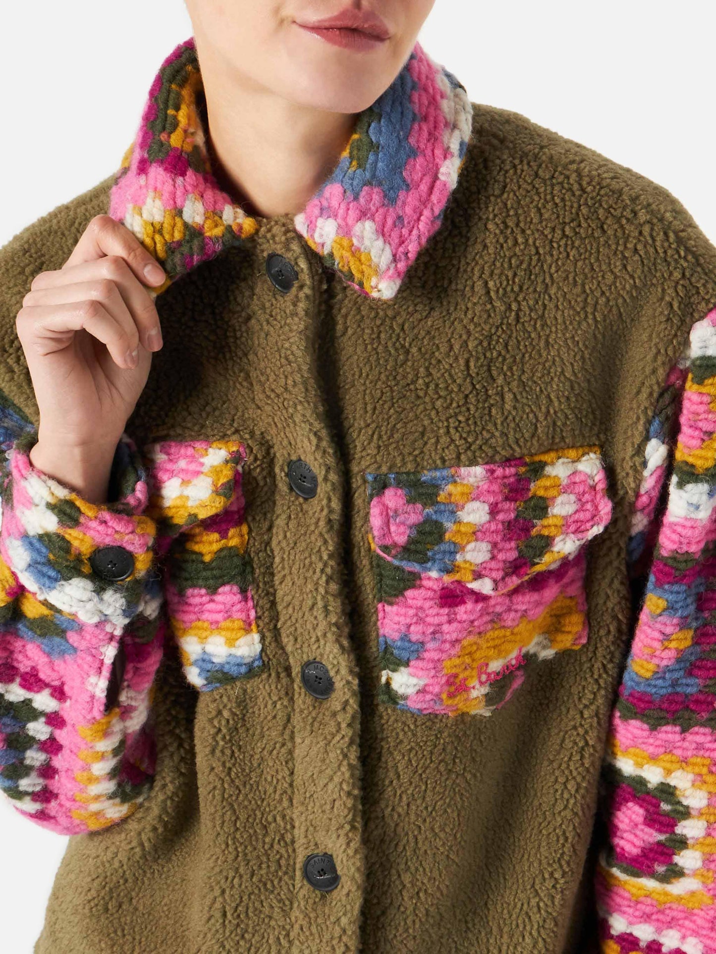 Sovracamicia da donna in sherpa con dettagli crochet