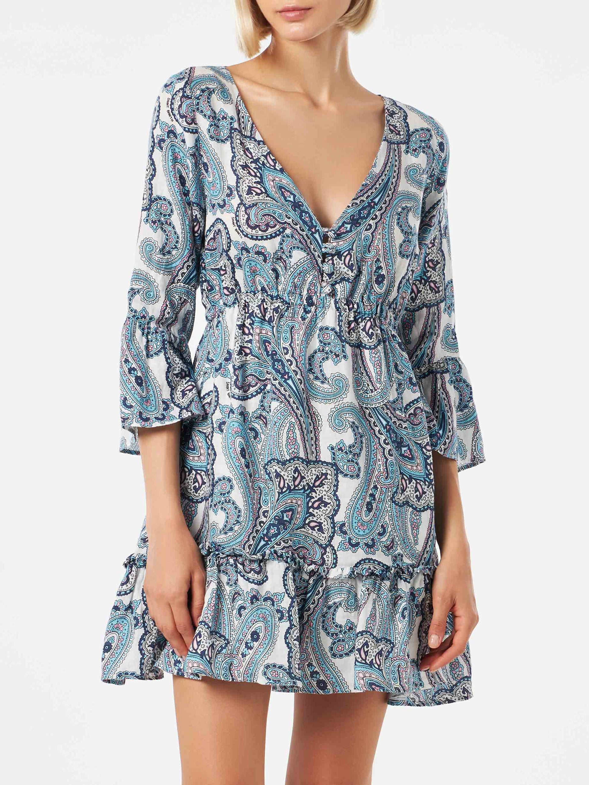 linen paisley print dress Maxi Dress for Women, Pink Linen Lightweight 3/4 Sleeve for Summer Casual Wear