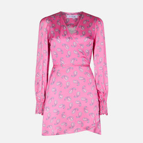 Satin wrap dress with paisley print