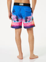 Man comfort and stretch surf shorts with palm print