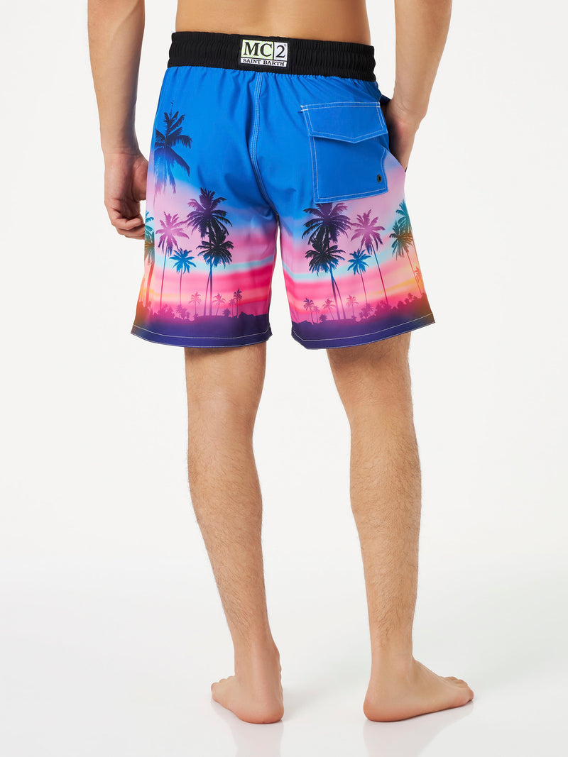 Man comfort and stretch surf shorts with palm print