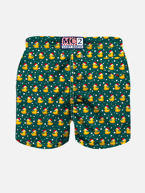 Boy light fabric swim shorts with Christmas ducky print