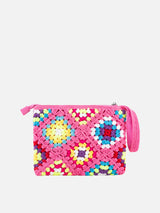 Pouch Parisienne rosa crochet con ricamo Saint Barth