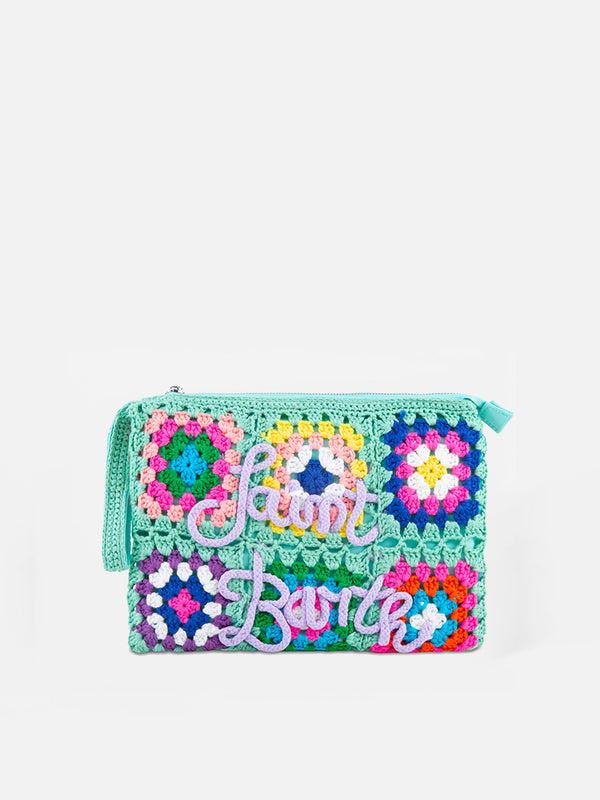 Pouch Parisienne verde acqua crochet con ricamo Saint Barth