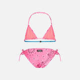 Triangel-Bikini für Mädchen mit Bandana-Print in Neonrosa