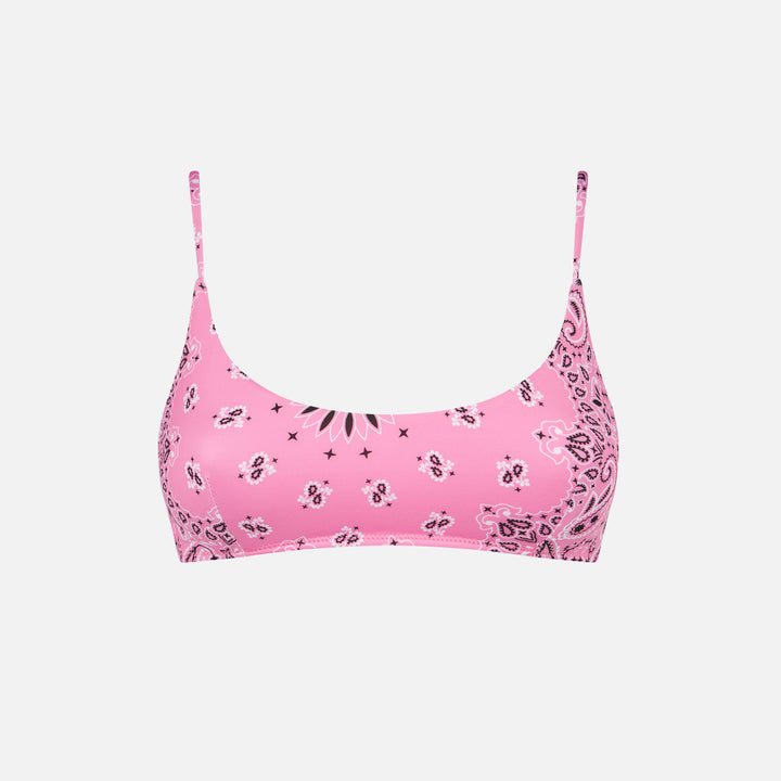 Damen-Bralette-Badeanzug mit rosa Bandana-Print