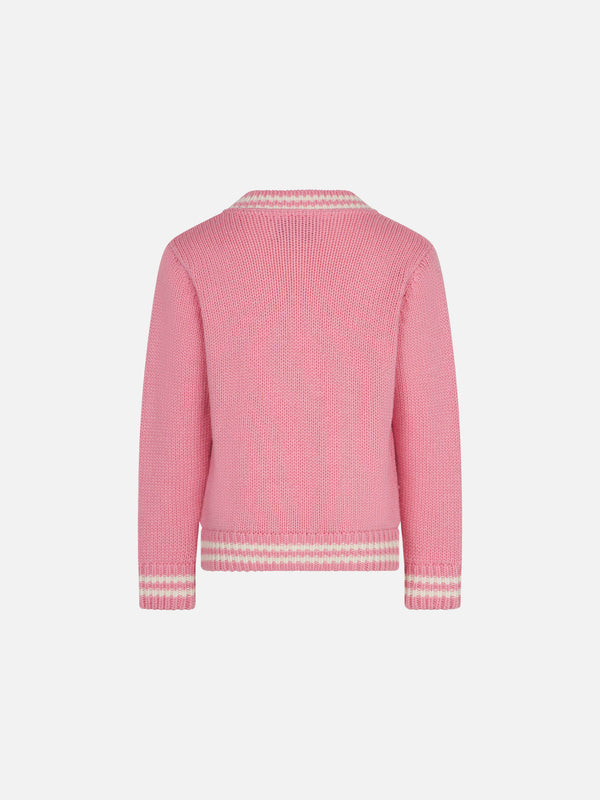 Girl pink college cardigan