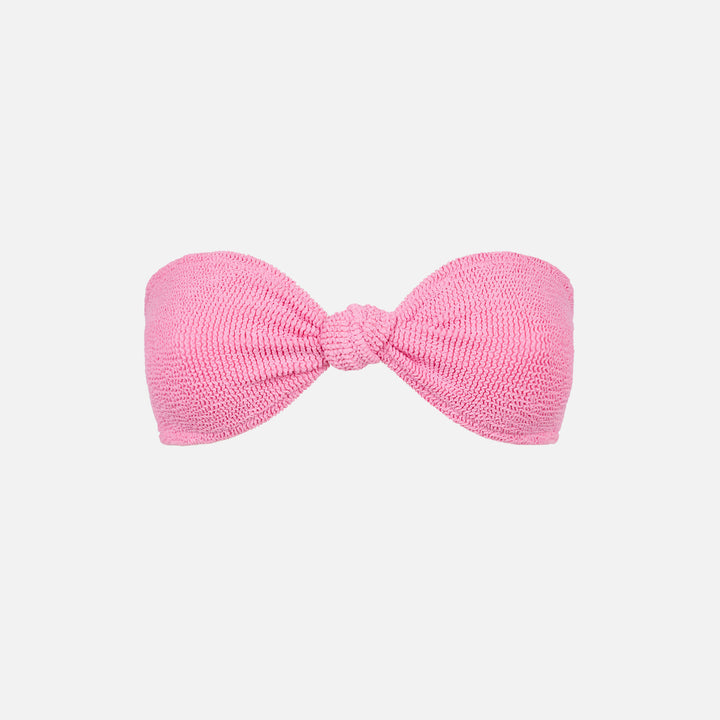 Rosafarbener Damen-Badeanzug mit Bandeau-Top in Crinkle-Optik und Knoten