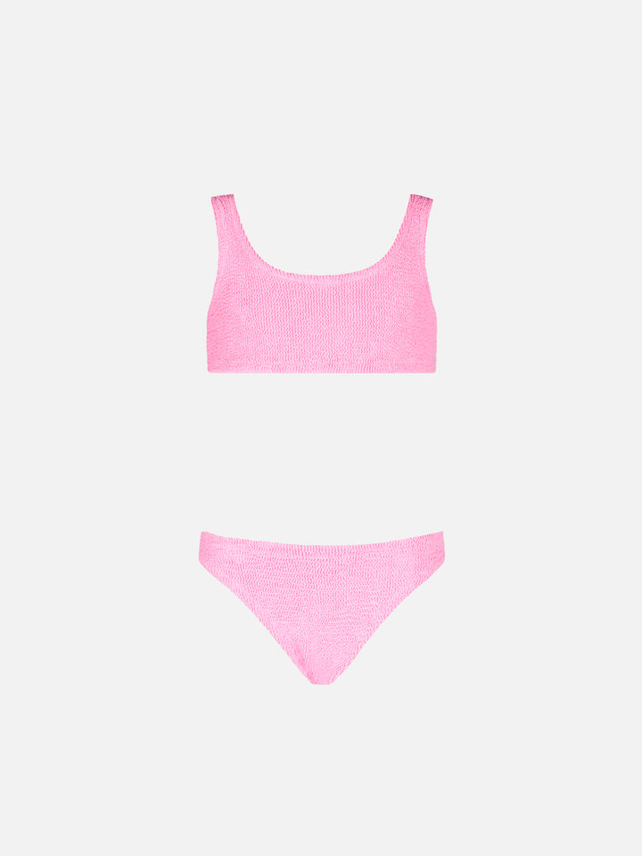 Rosafarbener Bralette-Bikini für Mädchen in Knitteroptik