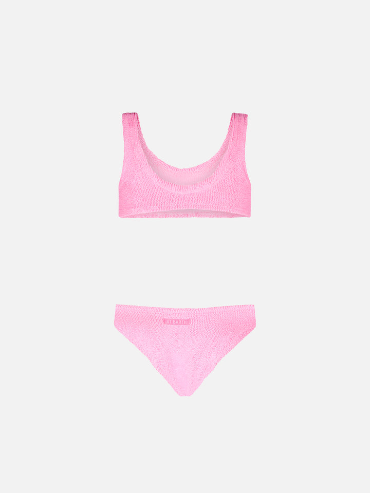 Rosafarbener Bralette-Bikini für Mädchen in Knitteroptik