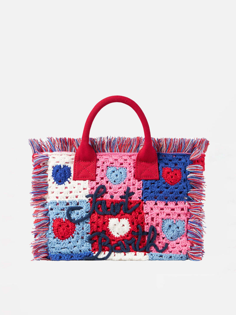 Colette handbag with crochet heart patches