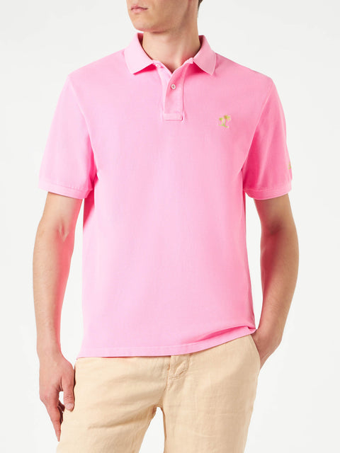 Pink piquet polo with St. Barth logo and vintage effect - MC2 Saint Barth