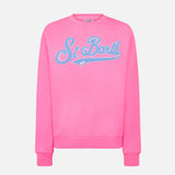 Woman fluo pink sweatshirt with St. Barth embroidery