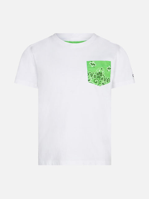 Boy cotton t-shirt with green bandanna printed pocket - MC2 Saint Barth