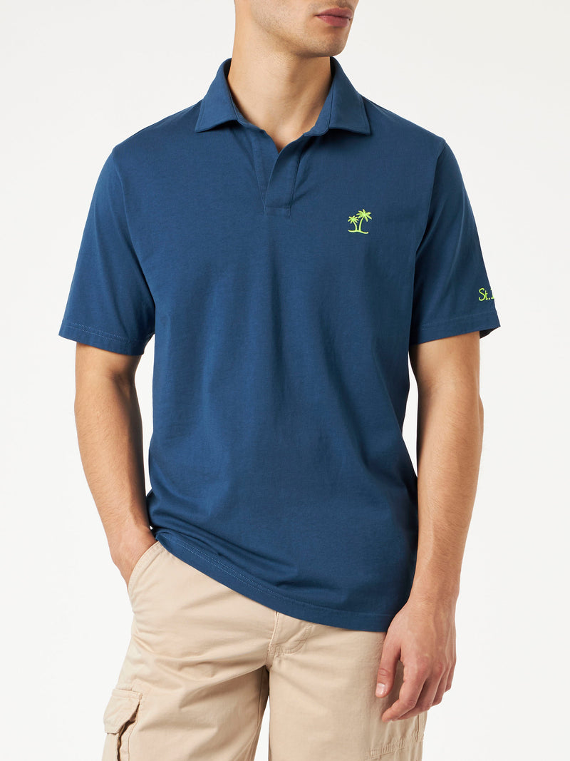 Herren-Poloshirt aus marineblauem Baumwolljersey