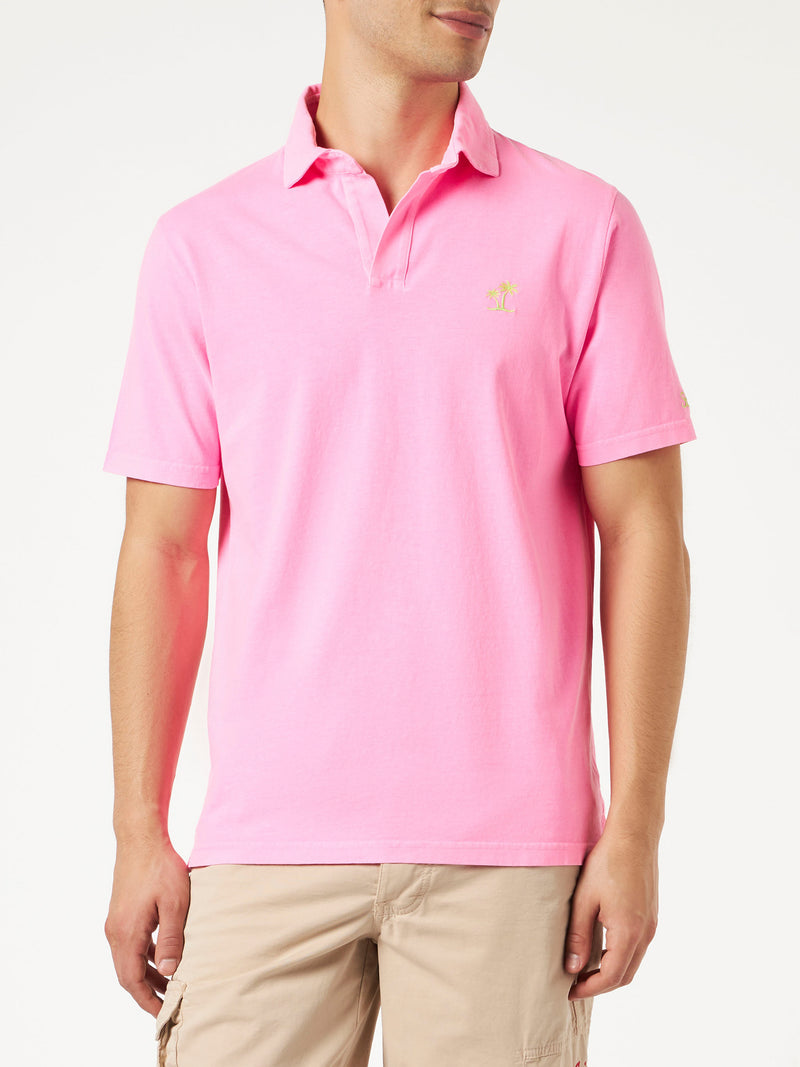 Polo da uomo in jersey di cotone rosa fluo