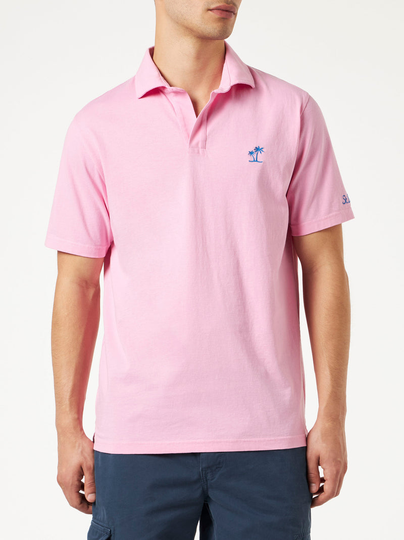 Pink cotton jersey man polo