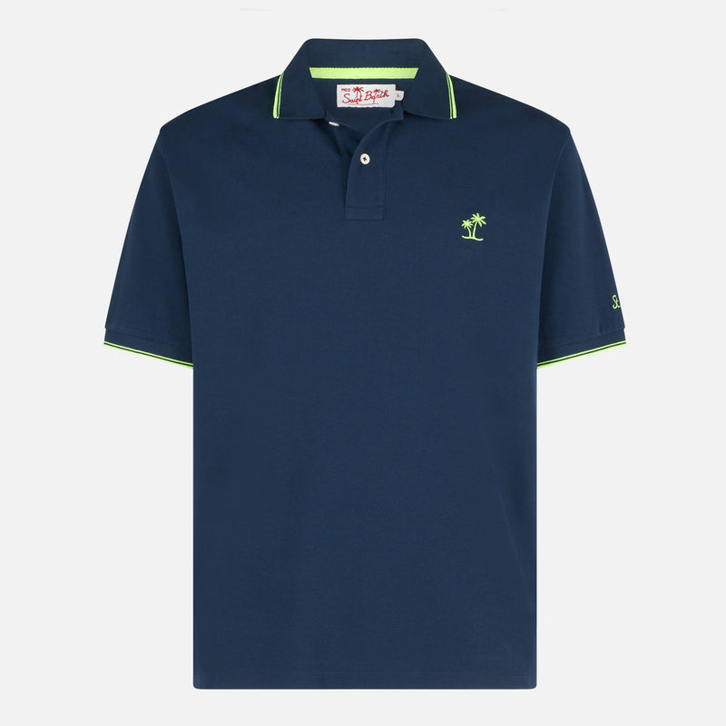 Polo in piquet blu con logo St. Barth e contrasti