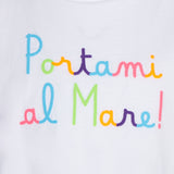 T-shirt da bambina con balza e ricamo Portami al Mare