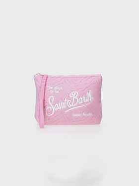 Pochette Aline in spugna rosa con motivo zebra embossed