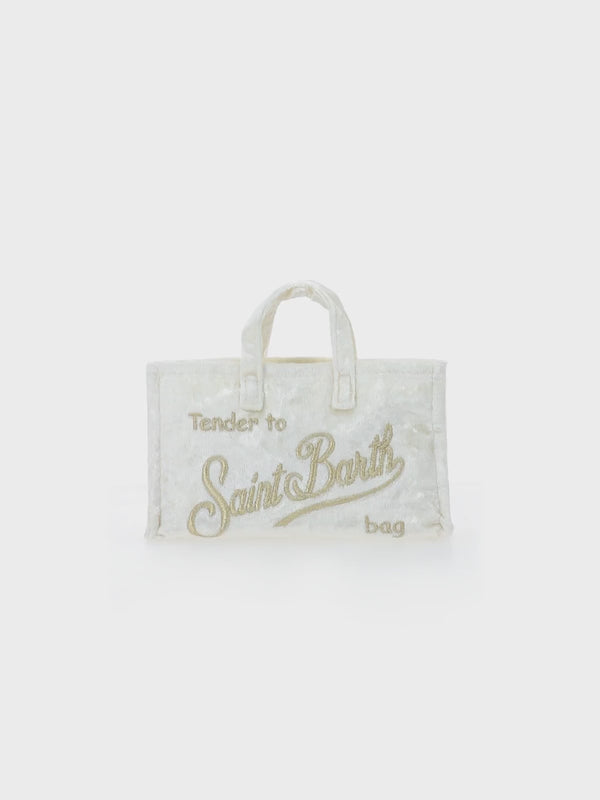 White chenille Phone Bag with Saint Barth logo embroidery