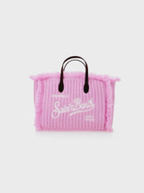 Rosa Colette-Handtasche aus Rippenstrick mit Logo-Stickerei