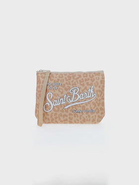 Aline scuba pochette with beige pastel animalier print