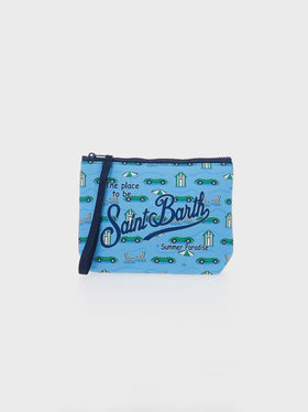 Aline scuba pochette with cars and beach huts print