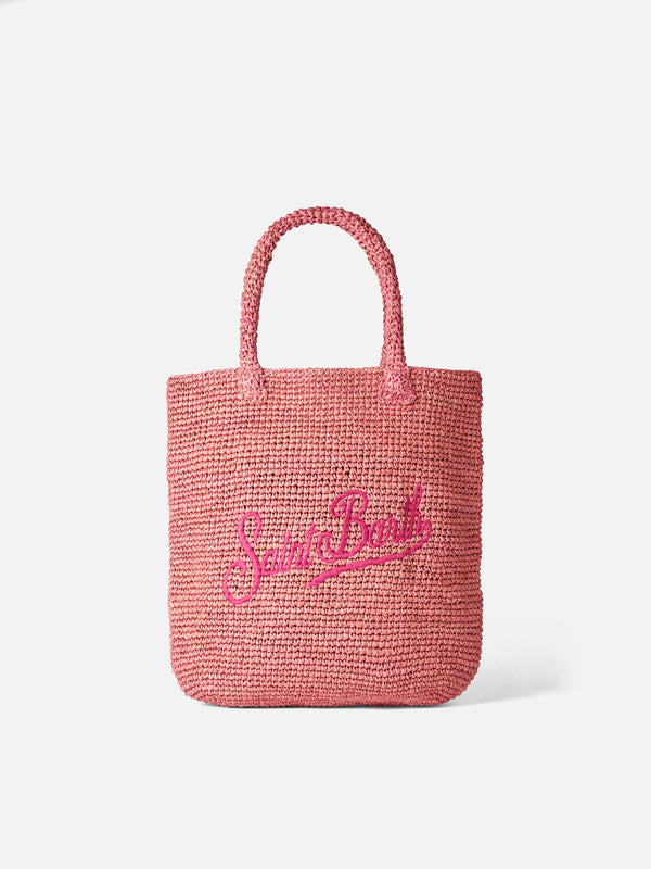 Rosa Basttasche mit Stickerei