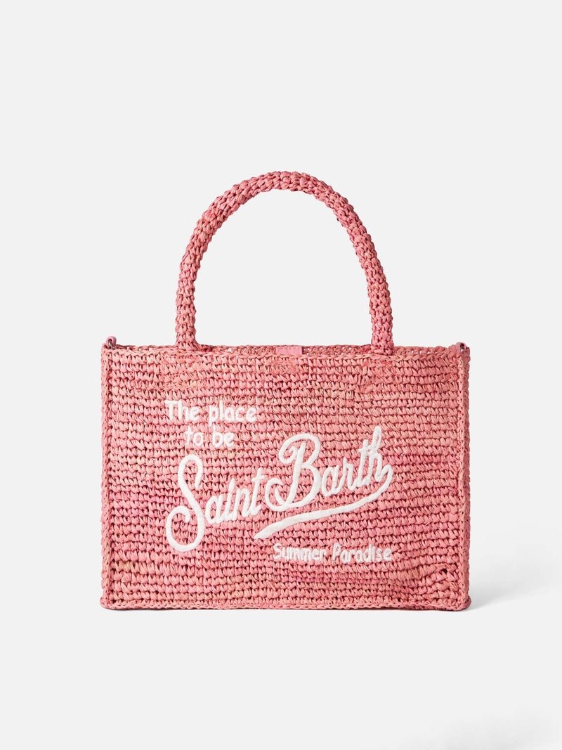 Borsa Colette in rafia rosa con ricamo Saint Barth