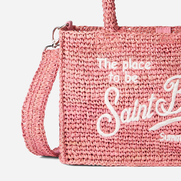 Borsa Colette in rafia rosa con ricamo Saint Barth