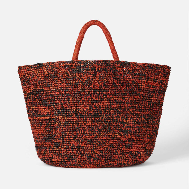 Tasche aus Bast in Schwarz und Orange mit Stickerei vorne