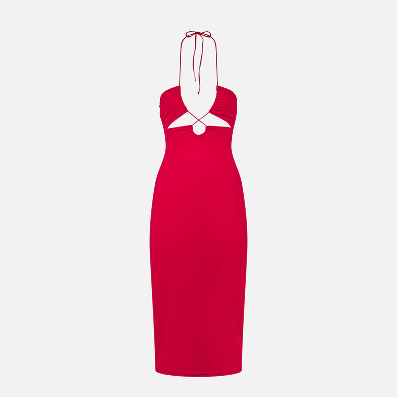 Fuchsiafarbenes Longuette-Kleid mit Cut-outs Farah