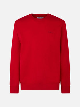 Man crewneck red sweater with St. Barth embroidery