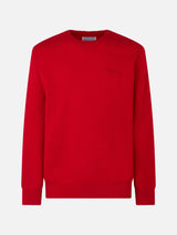 Maglione da uomo girocollo rosso con ricamo St. Barth