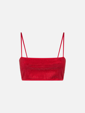 Rotes Bandeau-Top für Damen mit Strass