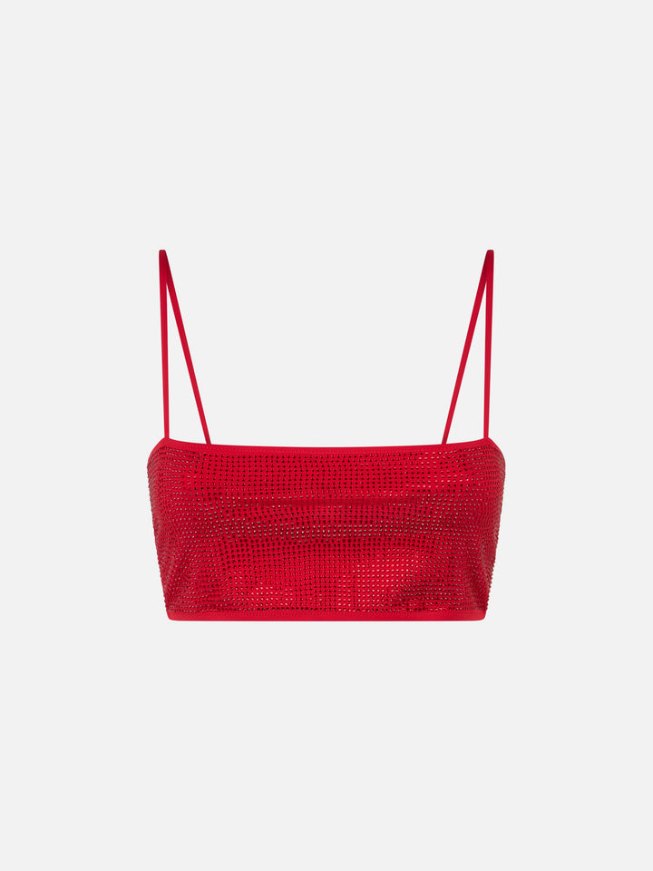 Rotes Bandeau-Top für Damen mit Strass
