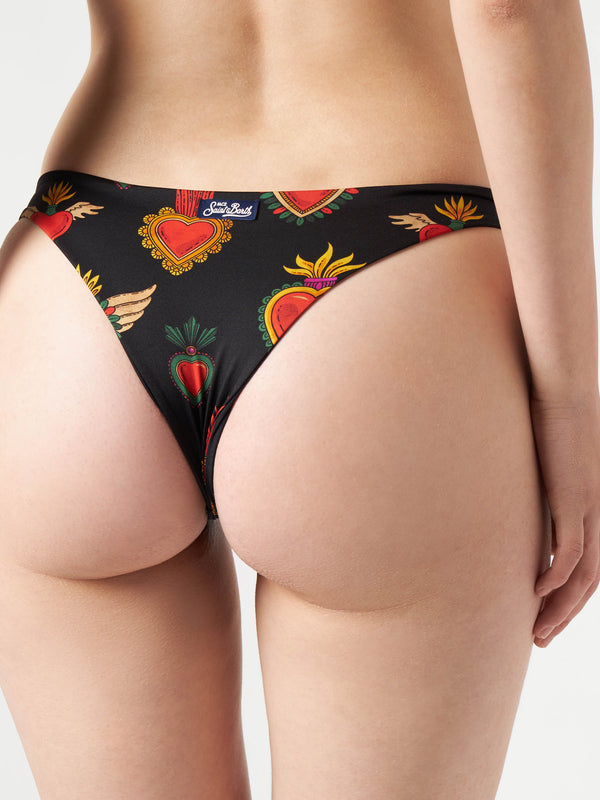 Woman cheeky swim briefs with heart print