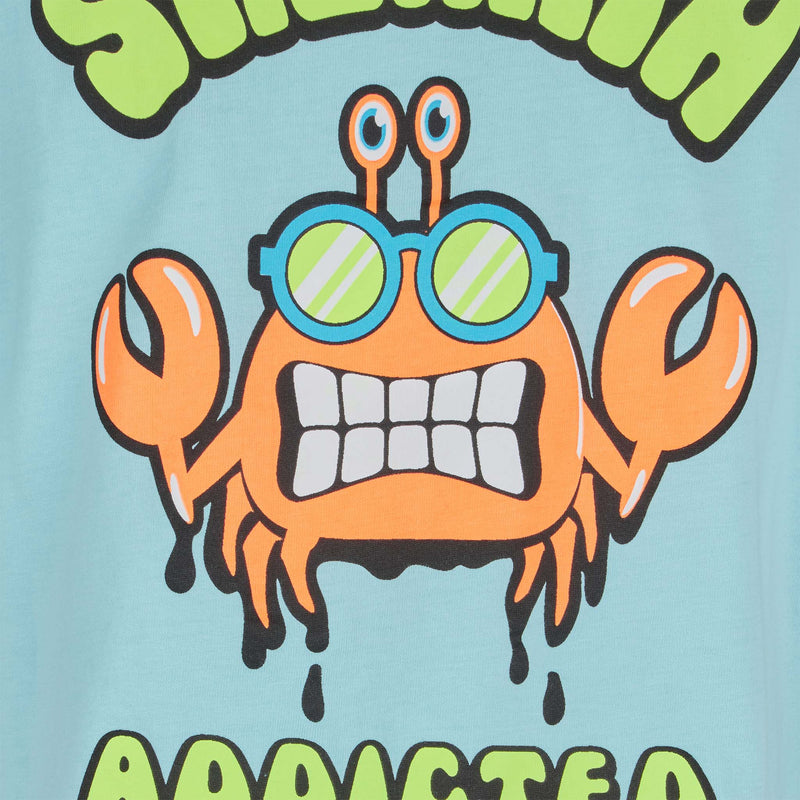 T-shirt da bambino verde acqua in cotone con stampa St. Barth addicted