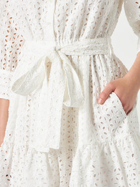 White cotton short dress Daisi with embroideries