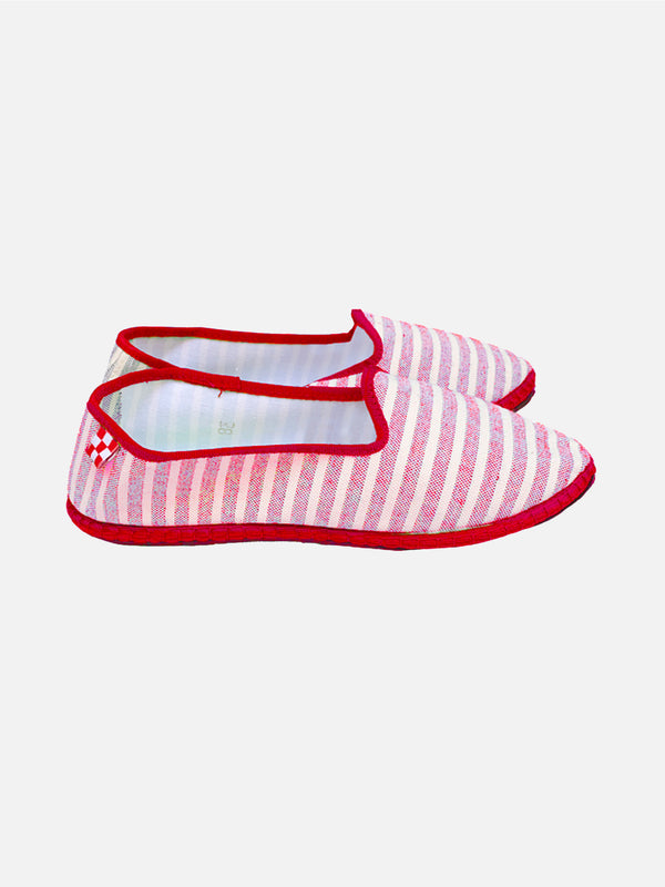 Red striped canvas slippers friulane