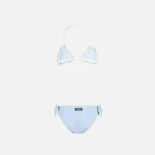 Girl triangle seersucker bikini with stripes