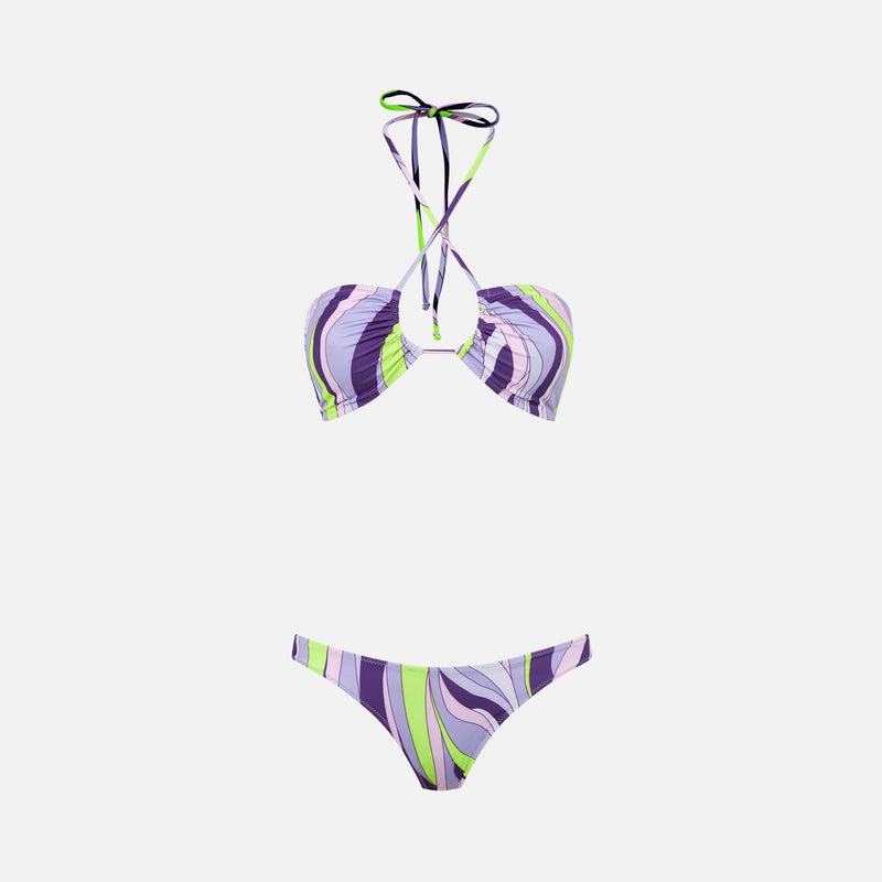 Bandeau-Bikini für Damen mit Shape-Wave-Print