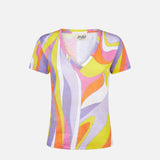 Woman linen t-shirt with wave print