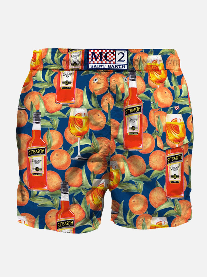 Costume da bagno di media lunghezza stampa spritz time blu