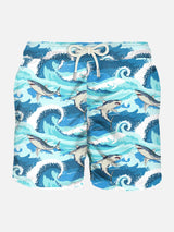 Light fabric man swim shorts sharks print