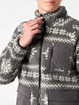 Giacca da uomo in sherpa con stampa fair-isle