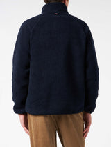 Man blue sherpa jacket with check patch pockets